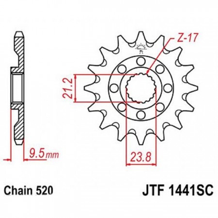 Звезда передняя, ведущая JTF1441, стальная с самоочисткой, цепь 520, 13 зубьев