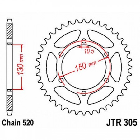 Звезда задняя, ведомая JTR305.46, цепь 520, 46 зубьев