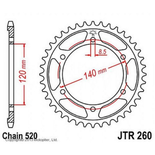 Звезда задняя, ведомая JTR260 стальная, цепь 520, 38 зубьев