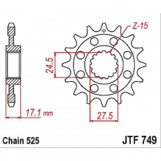 Звезда передняя ведущая стальная JTF749, цепь 525, 15 зубьев