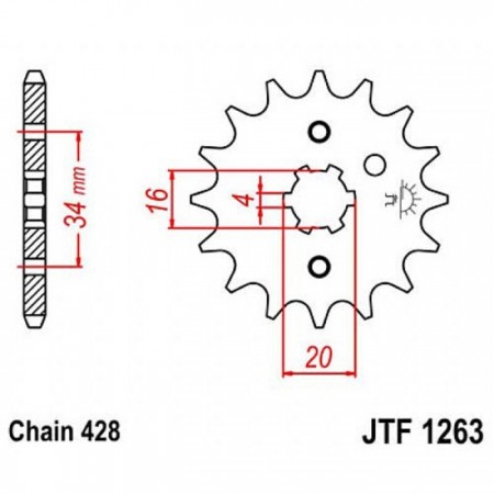 Звезда передняя, ведущая, JTF1263 для мотоцикла, стальная, цепь 428, 13 зубьев